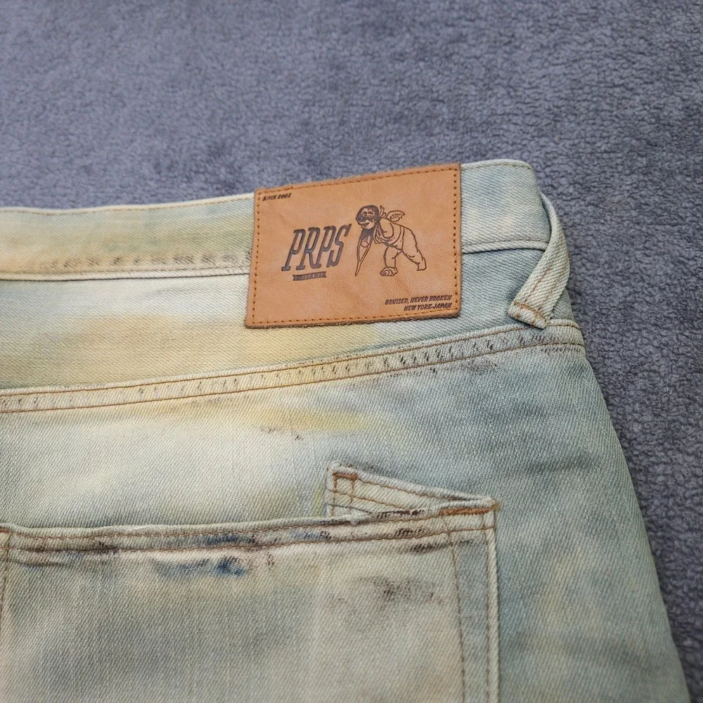 PRPS Men's Barracuda Jeans Mens 42x33 Straight Leg Dirty Bleached Wash Denim